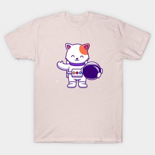 Cute Astronaut Cat Holding Helmet T-Shirt